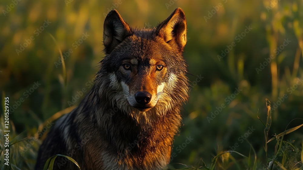 Majestic Wolf at Golden Hour Majestic Wolf at Golden Hour