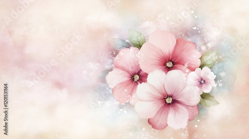 A delicate and soothing design with pink sakura flowers on a pastel light red background, offering a perfect blank space for personal messages or text.