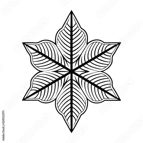 A contemporary abstract leaf design composed of intersecting lines, creating a geometric and visually striking pattern.