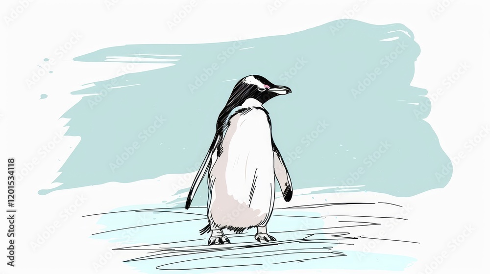 Obraz premium A simple illustration of a penguin standing against a light blue background.