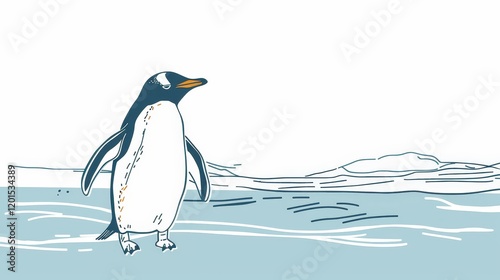 A simple illustration of a penguin standing on an icy landscape. photo