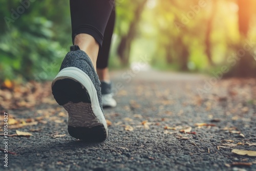 Brisk walking in a scenic park promotes physical activity and cellulite reduction at sunset