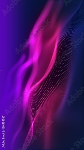 Particles wave Cyber or technology background. Abstract seamless loop of mesh glowing red dots digital luxurious sparkling wave particles flows background, Motion of digital data flow.