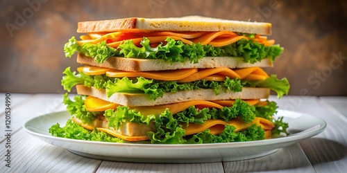 Stacked Sandwiches with Orange Filling & Lettuce - Long Exposure Food Photography photo