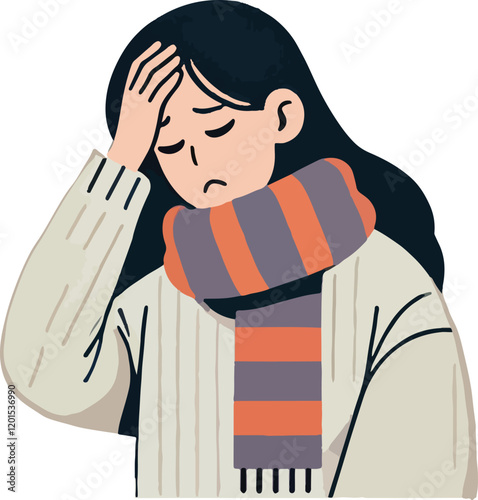 A girl wearing a sweater, she was gloomy and was holding her head,