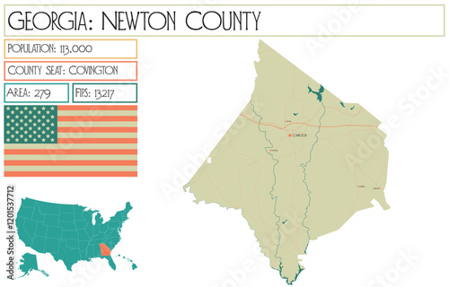 Large and detailed map of Newton County in Georgia USA.