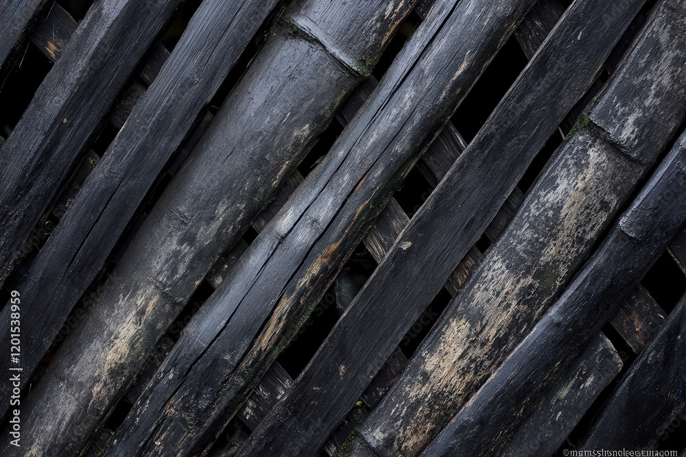 Close-Up View of Stacked Wooden Planks Showing Uneven Textures and Natural Weathering Patterns in a Rustic Environment