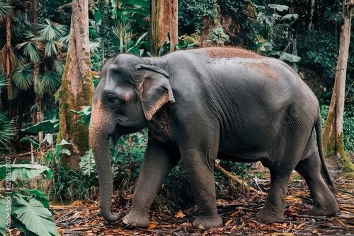 Elephant walking through the rainforest