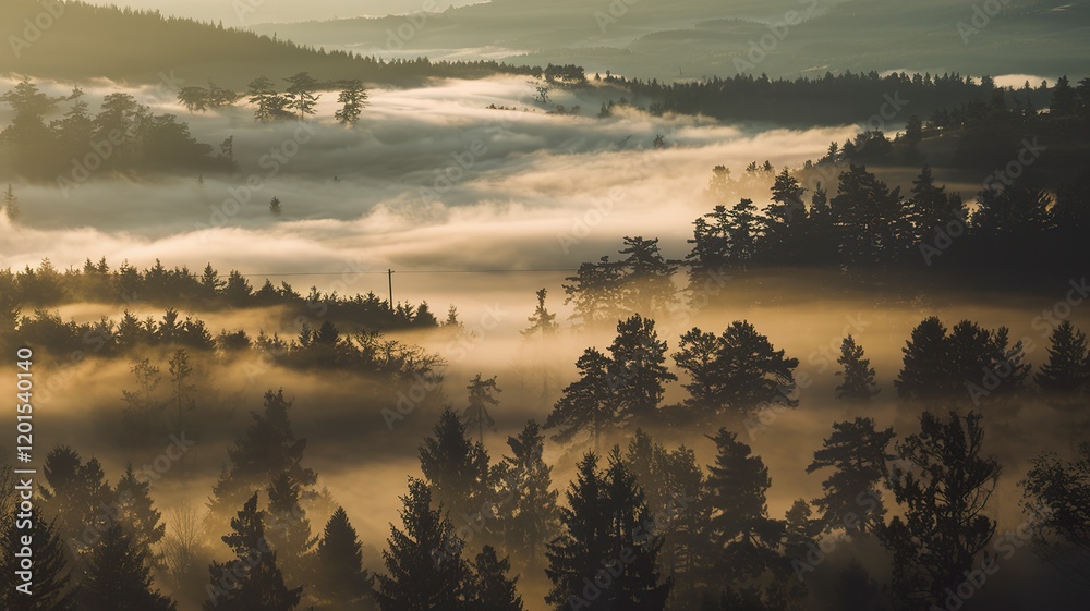 Fototapeta premium Silhouette of forest with fogs