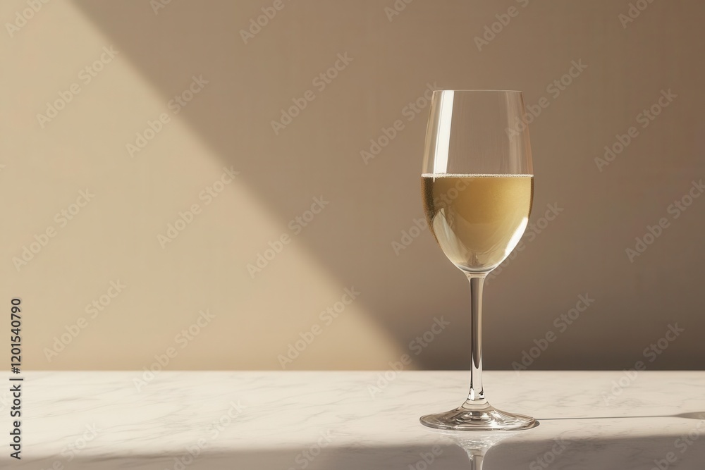 A glass of wine on a perfectly clean and polished table under warm lighting A glass of wine on a perfectly clean and polished table under warm lighting