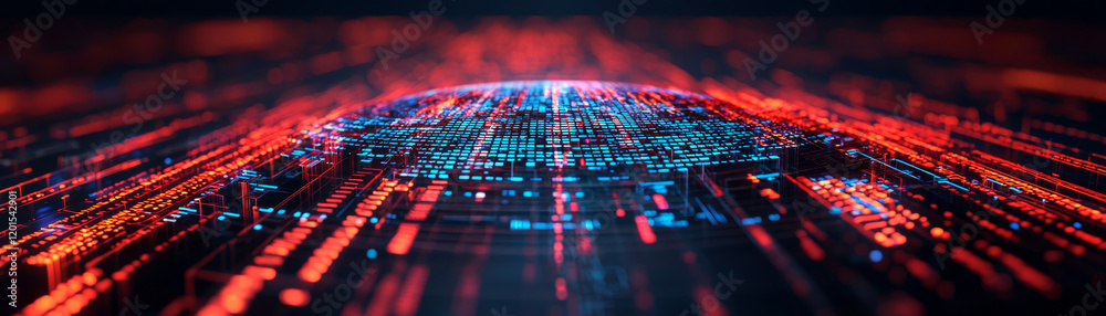 Fototapeta premium Modern tech interface with vibrant red and blue data streams, showcasing digital connectivity and innovation