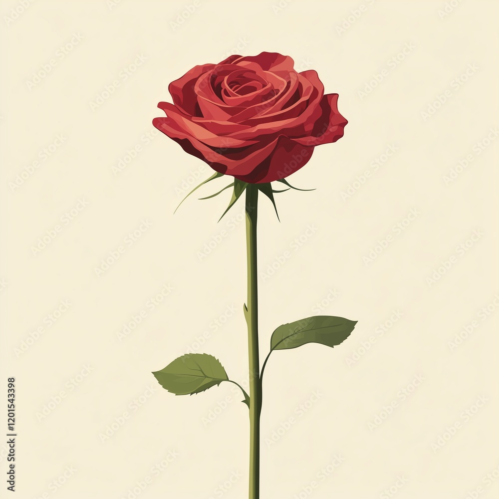 Fototapeta premium Elegance of a Single Red Rose on a Green Stem
