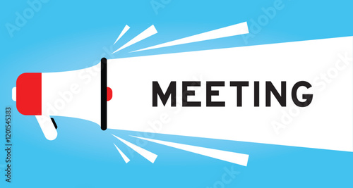 Color megaphone icon with word meeting in white banner on blue background