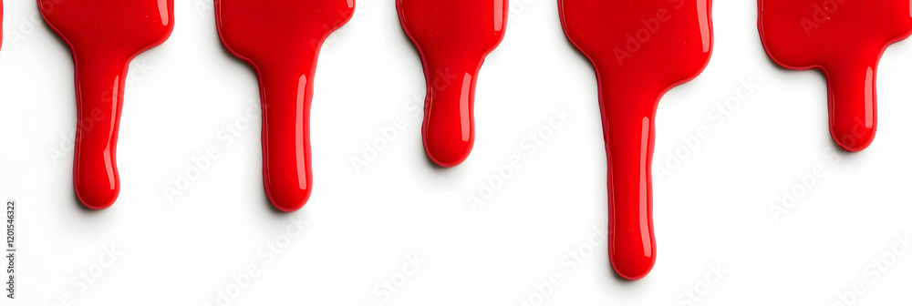 Red jam, red liquid or paint leaking or dripping from top to bottom, isolated on white Red jam, red liquid or paint leaking or dripping from top to bottom, isolated on white
