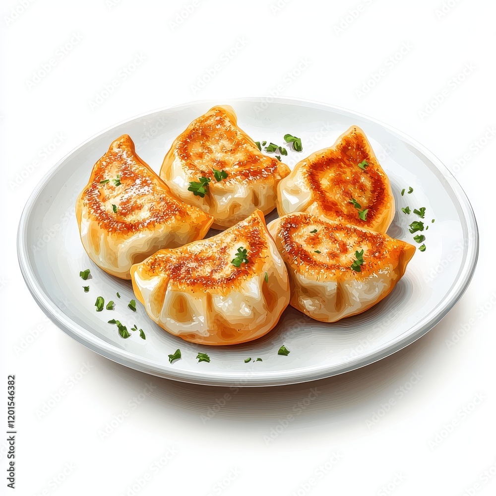 Delicious Pan Fried Dumplings Gyoza Potstickers on a Plate Asian Cuisine Delicious Pan Fried Dumplings Gyoza Potstickers on a Plate Asian Cuisine