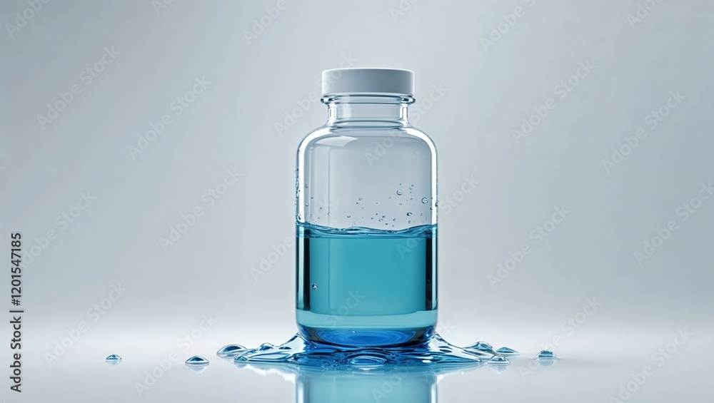A clear plastic bottle of aqua liquid, isolated on white, a healthy drink container A clear plastic bottle of aqua liquid, isolated on white, a healthy drink container