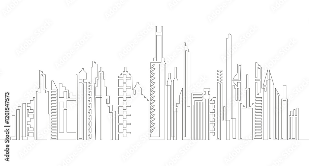 Obraz premium Continuous line drawing of house and residential building concept with a panoramic view