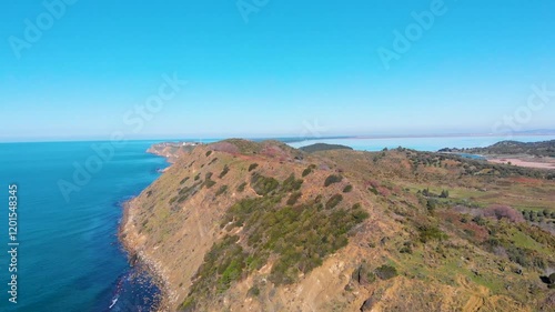 Porto Novo Beach, Zvernec, Vlore, Albania - Aerial Drone View of the Rocky Coastline photo