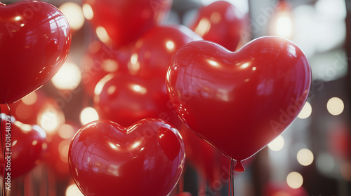 Background of red heart balloons. Valentine's Day. photo