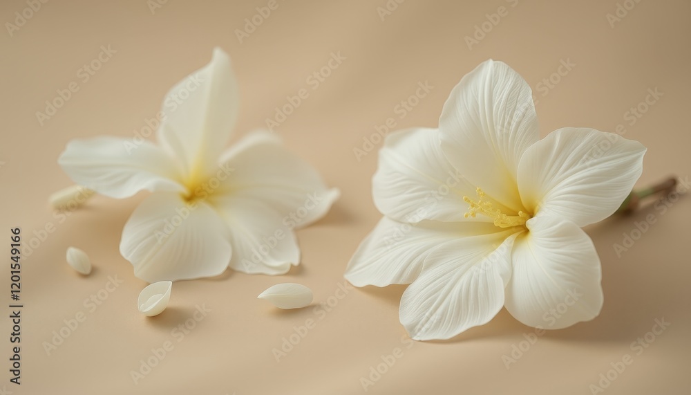 Fototapeta premium Close-up of white lilies on a beige background