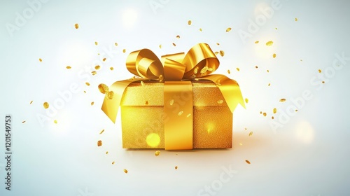 A beautifully wrapped gift box sits elegantly on a table, its glossy paper shimmering under the light.