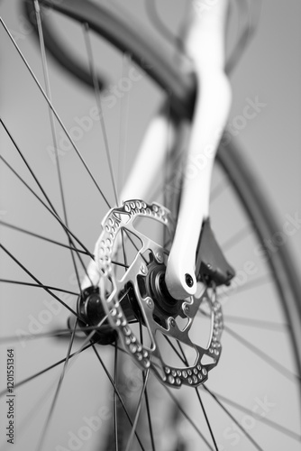 A bicycle wheel with a white spoke and a black spoke. The spokes are visible in the foreground and background