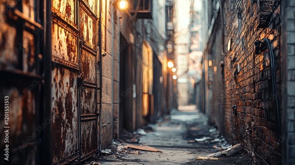 Rusty Gate Urban Alleyway: A Dark and Gritty Cityscape Rusty Gate Urban Alleyway: A Dark and Gritty Cityscape
