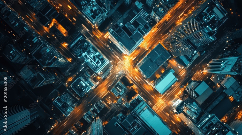 Nighttime aerial view of a brightly lit freight terminal, highlighting the scale of global cargo operations Nighttime aerial view of a brightly lit freight terminal, highlighting the scale of global cargo operations