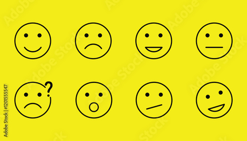 Set of round lines Emoji symbols. Smile icon. Emoticon vs emoji illustration icons