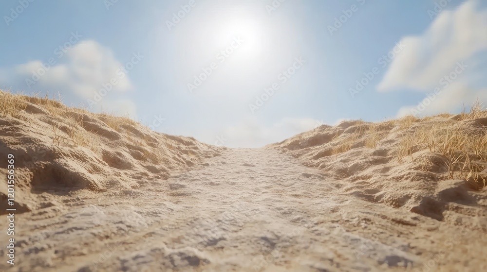 Sandy Path to Sunlit Horizon: A Desert Landscape Sandy Path to Sunlit Horizon: A Desert Landscape