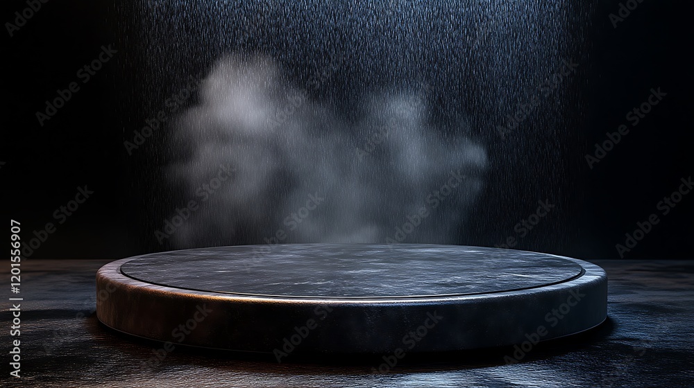Obraz premium Dark Circular Platform Under Misty Rain