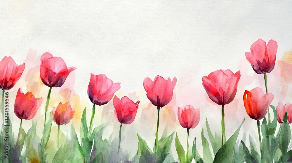 Fototapeta premium Watercolor Tulips: A Springtime Floral Painting