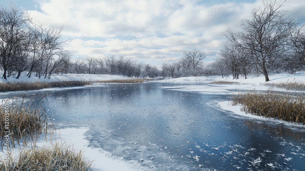 Wintry Serenity: A Frozen Lake's Peaceful Embrace Wintry Serenity: A Frozen Lake's Peaceful Embrace