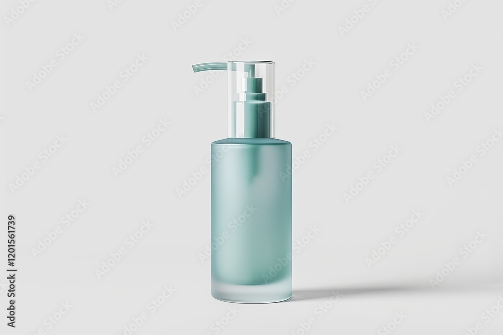 A sleek, modern pump bottle in a soft teal hue, ideal for skincare or cosmetic products. A sleek, modern pump bottle in a soft teal hue, ideal for skincare or cosmetic products.