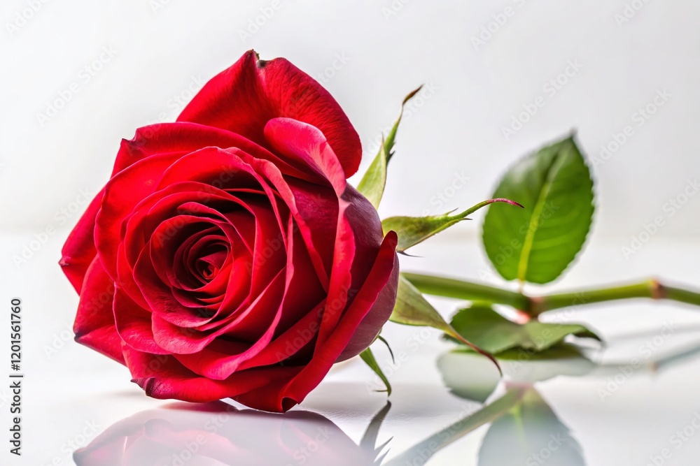 Surreal Elegant Single Red Rose Long Stem White Background Stock Photo Surreal Elegant Single Red Rose Long Stem White Background Stock Photo