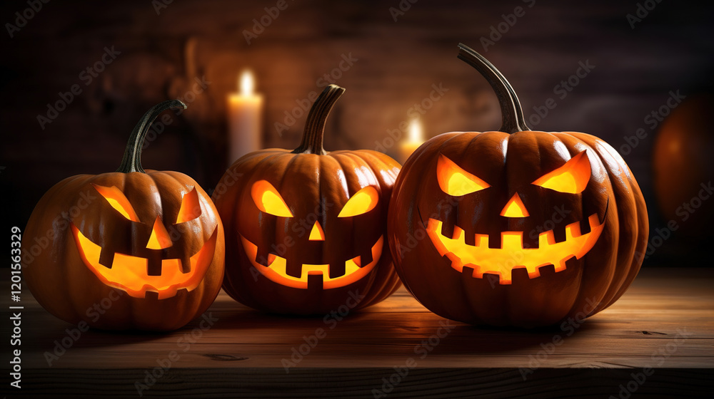 Illuminating Jack-o'-Lanterns: A Spooky Halloween Scene Illuminating Jack-o'-Lanterns: A Spooky Halloween Scene