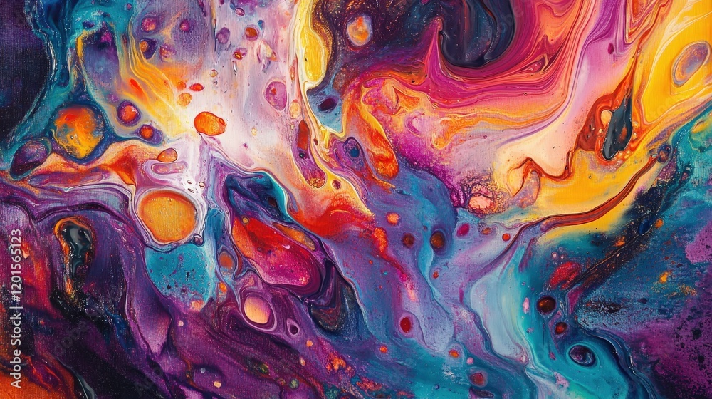 Abstract colorful background with bubbles and flowing waves in vibrant blue, orange, and red tones Abstract colorful background with bubbles and flowing waves in vibrant blue, orange, and red tones