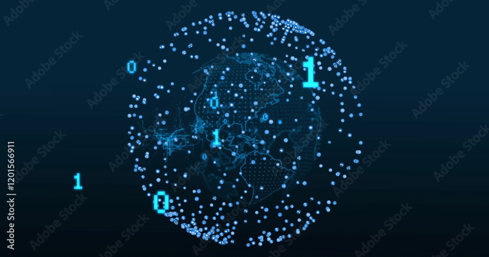 Obraz premium Image of binary coding digital data processing over globe