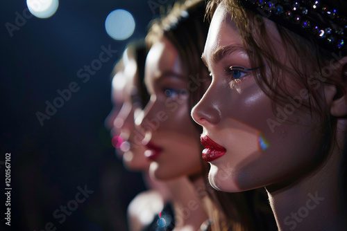 Elegant fashion model walking down the runway during a high-end fashion show generative ai photo