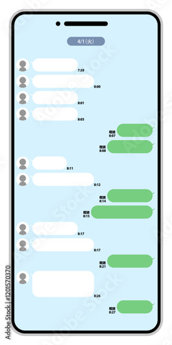 スマートフォンのメッセージ画面イメージ シンプル 水色画面