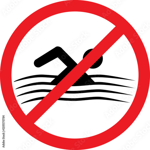 Forbidden sign no swimming allowed beyond this point. Illustration made January 17th, 2025, Zurich, Switzerland.