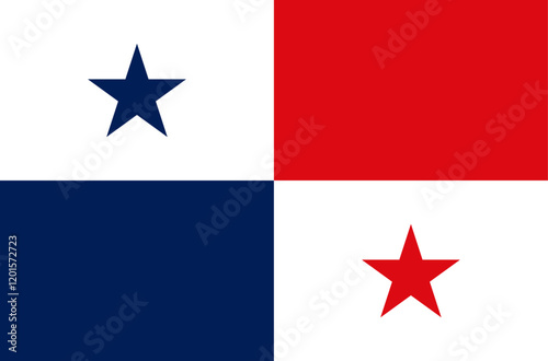Bandera de Panáma. Bandera blanca, azul y roja con dos estrellas azul y roja