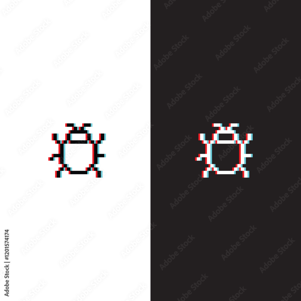 Obraz premium glitch effect pixel art mobile or computer pc virus vector game 8 bit icon cyber attack sign. Protection, malware icon, antivirus 