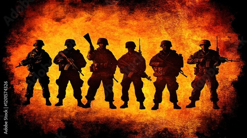 Soldiers fire background, combat, war, military, action, army, group, silhouette, conflict photo