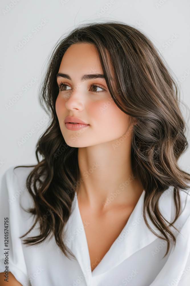 Woman with natural beauty and soft wavy hair Woman with natural beauty and soft wavy hair
