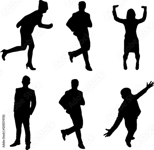 Silhouettes of children and people playing sports and dancing