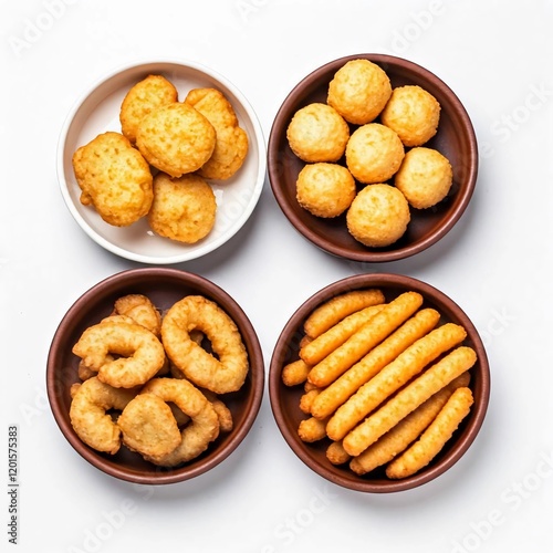 Chikecn nuggets and fry supper food for eating white background.