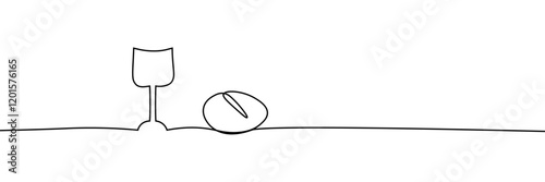 Continuous one line drawing of wine and bread. Communion. One line icon. Isolated in white background. Vector illustration
