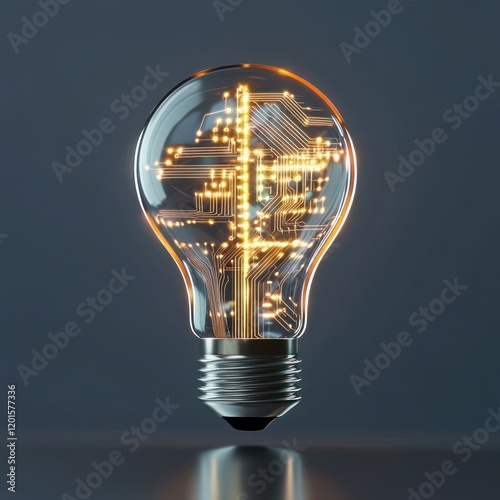 Fototapeta kuchenna Circuitry within a glowing bulb illustrates tech progress.