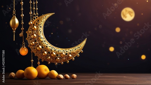 Ramadan golden moon decor for moeslim photo